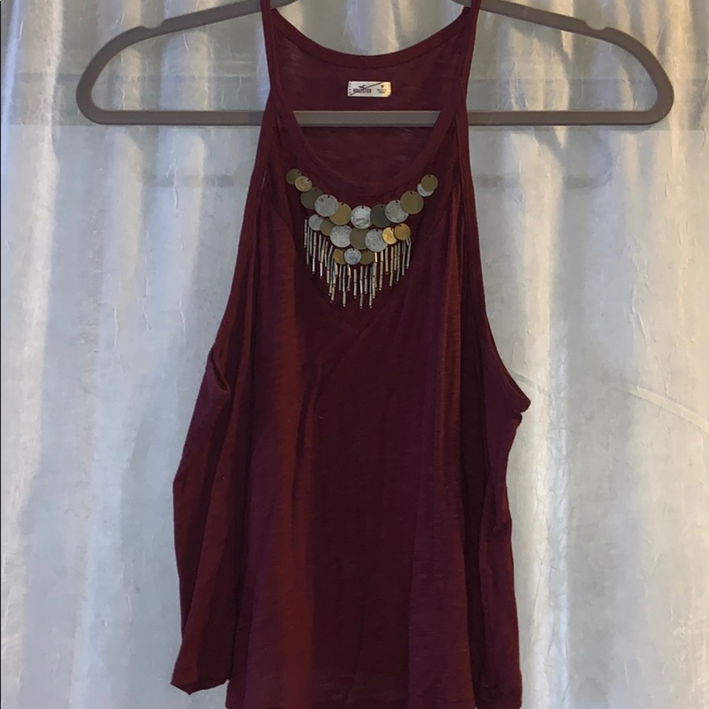 Hollister maroon crop top with beaded detail